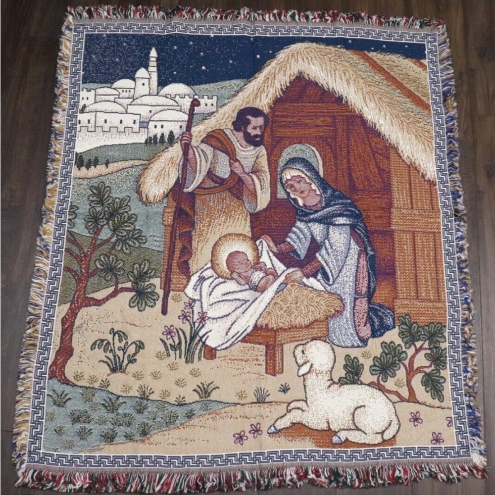 Holy Family Nativity Tapestry Throw Blanket 47” x 54”